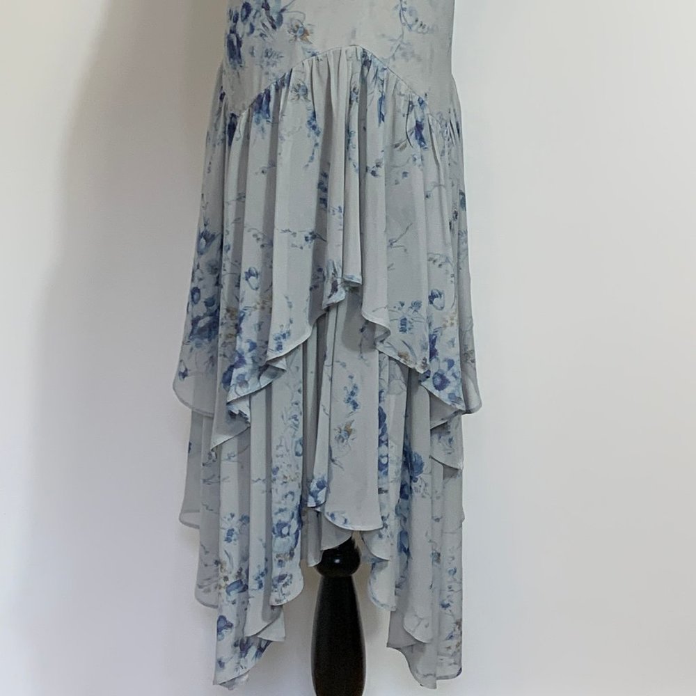 LoveShackFancy Blue Floral Rowan Silk Asymmetrical Skirt Size P - Picture 6 of 13